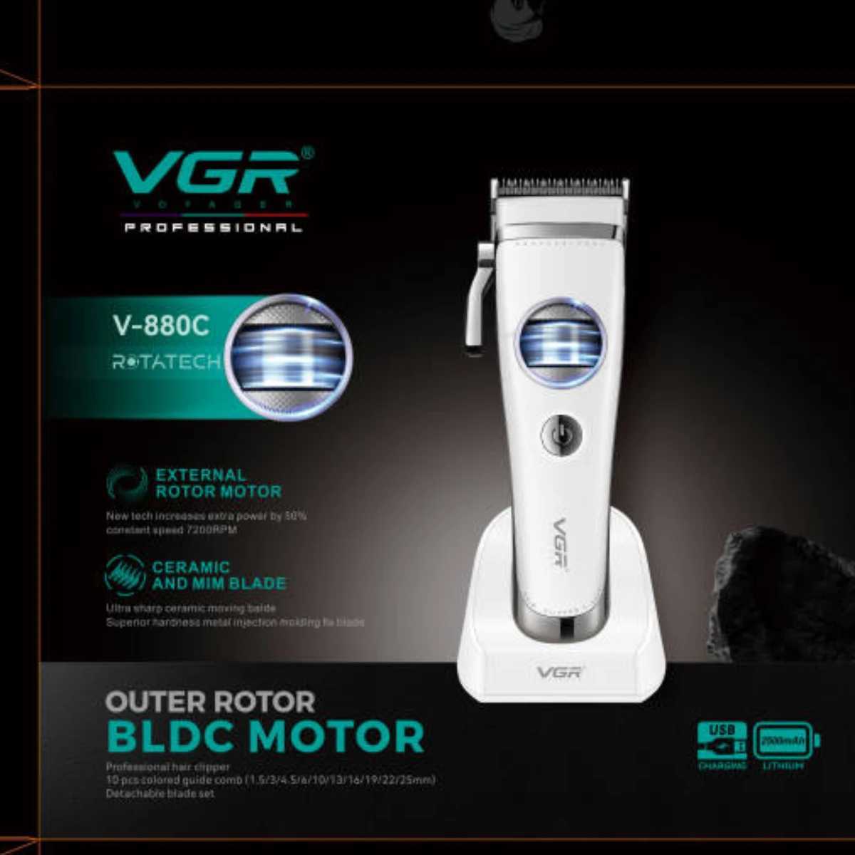 VGR Hair Trimmer Professional Brushless Motor Clipper Hair Cutting Machine Adjustable Charging Base Hair Trimmer for Men V-880 W250609