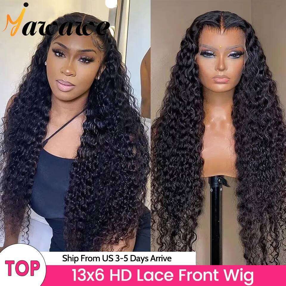 YAWAWE Water Wave 13x6 HD Lace Frontal Brazilian 100% Human Hair For Women Deep Curly Wigs preplucked Precut