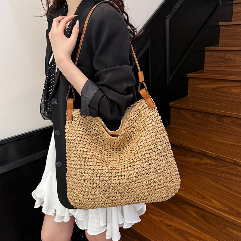 designer Vintage Woven Bag Women's 2025 New Trend Beach Vacation Shoulder Bag Large Capacity Tote Bag Stra