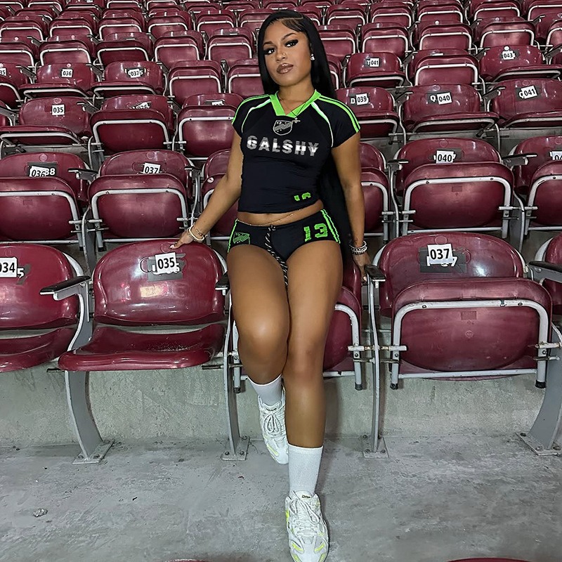 Mia Muse Sets Spring Summer Korean Casual Letter Print Short Sleeve Crew Neck Low Waist Short Casual Sets For Women 250403