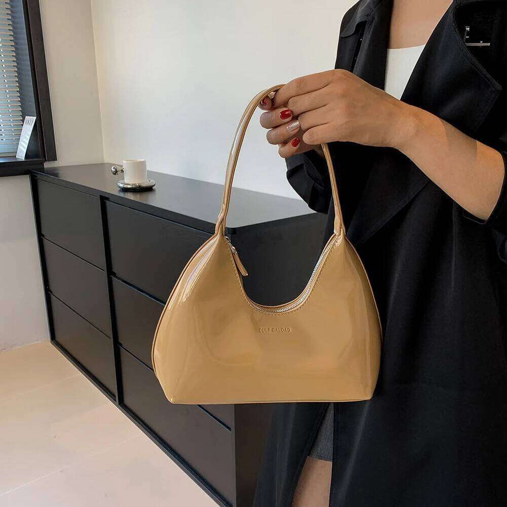 Women's Patent Leather Tote Versatile Fashion Shoulder Satchel Hobo Bag Girl Brand Designer Zipper Small Handbags