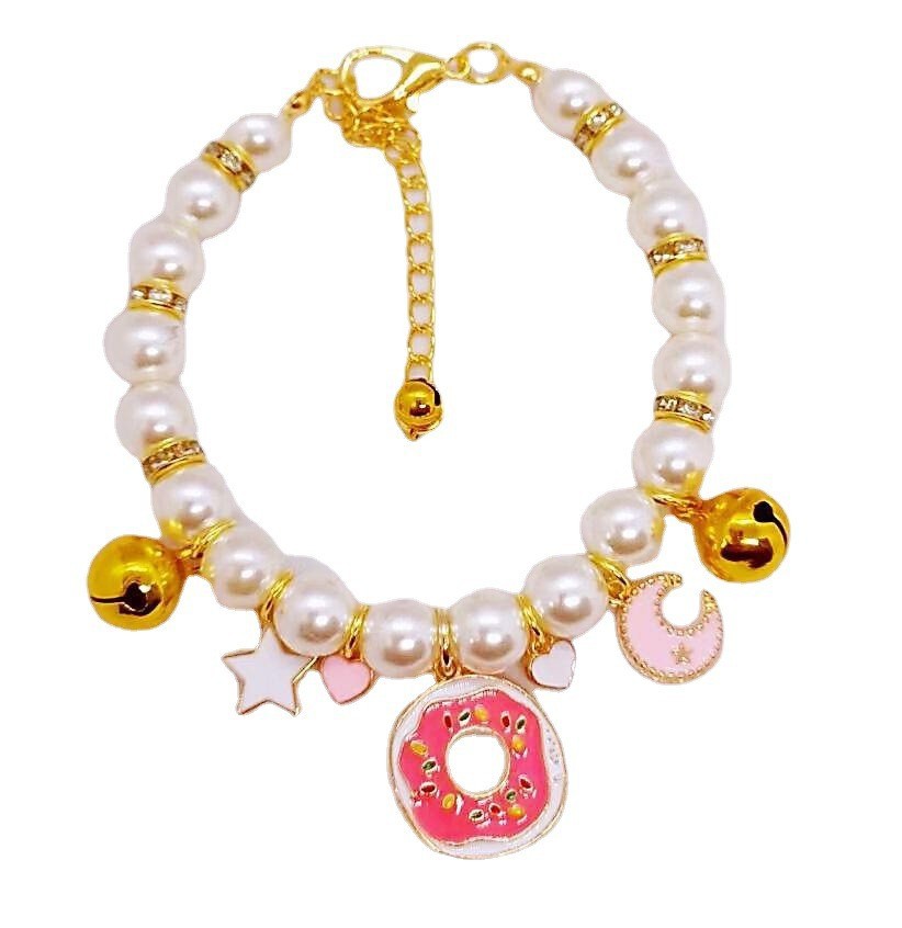 Dog Pearl Collars Princess Small Bell Necklace Pet Fashion Charm Necklace Dog Cute Collar Puppy Accessories Cat Jewelry Neck Strap for Dog Cat M B132