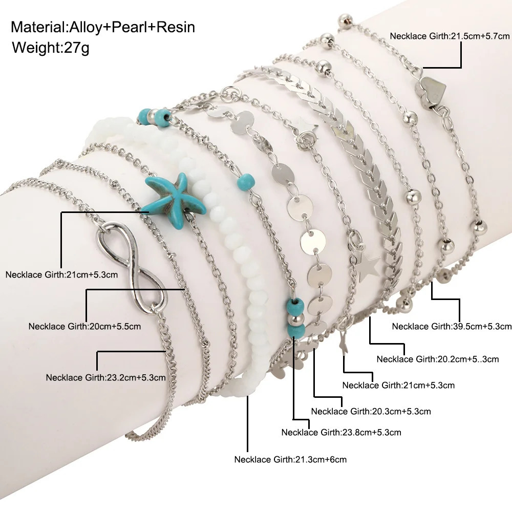 11PCS Multilayers Bohemian Starfish Infinity Heart Chain Anklets Set for Women Teens Summer Beach DIY Bracelet on Leg Ankle Jewelry 250606