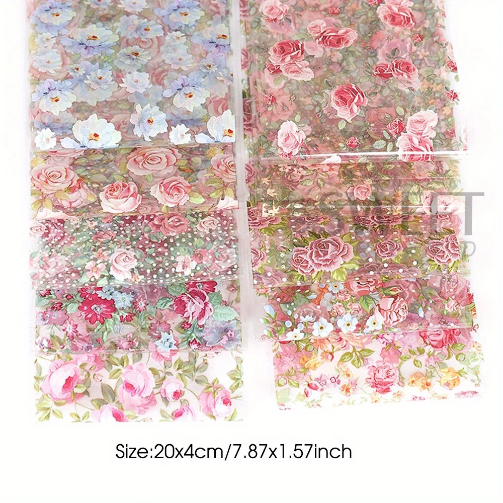 10PCS Mixed Nail Art Foils Transfer Sticker Set Rose Flower ns Floral Starry Sky Wraps Wedding Summer Manicure Decor 250605
