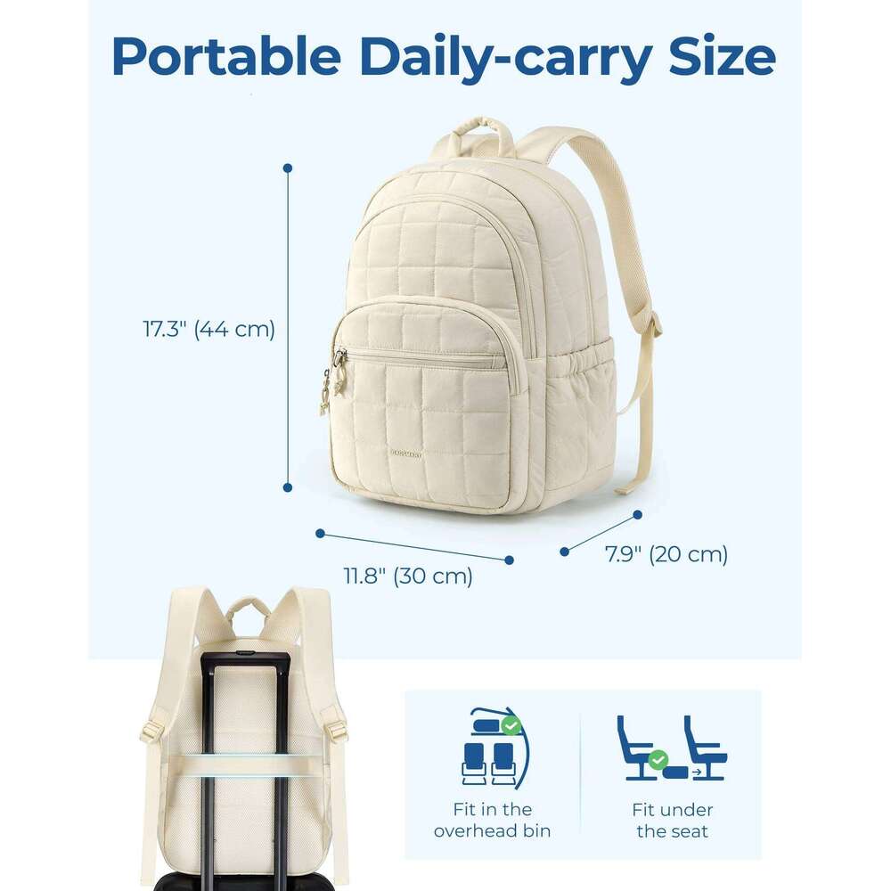 BAGSMART Laptop Bags College Casual Backpack For Women Quilted Small Computer Bookbag Water-Resistant 15.6 Inch Notebook Bag