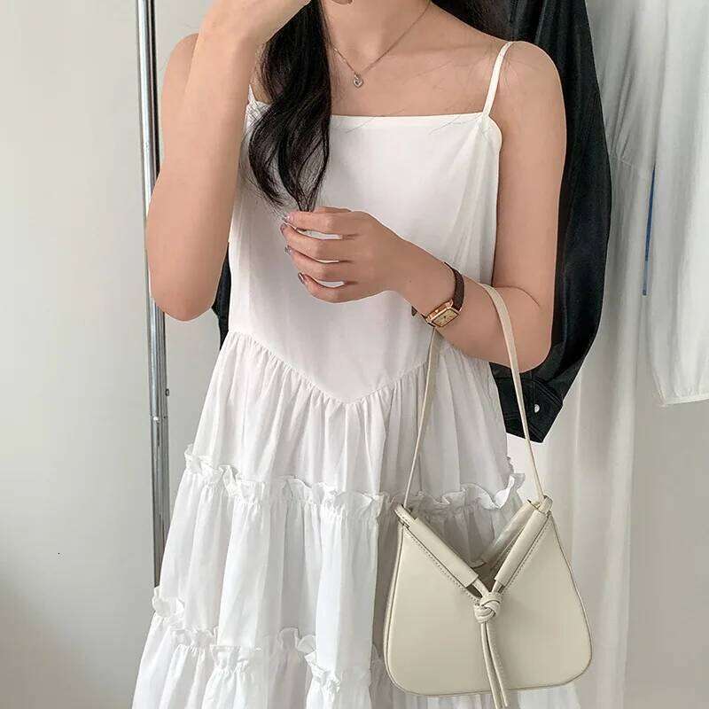 Women Fashion Crossbody Bag Foldable Solid Leather Triangle Underarm Shoulder Bags Female Chic Small Commute Messenger Pack