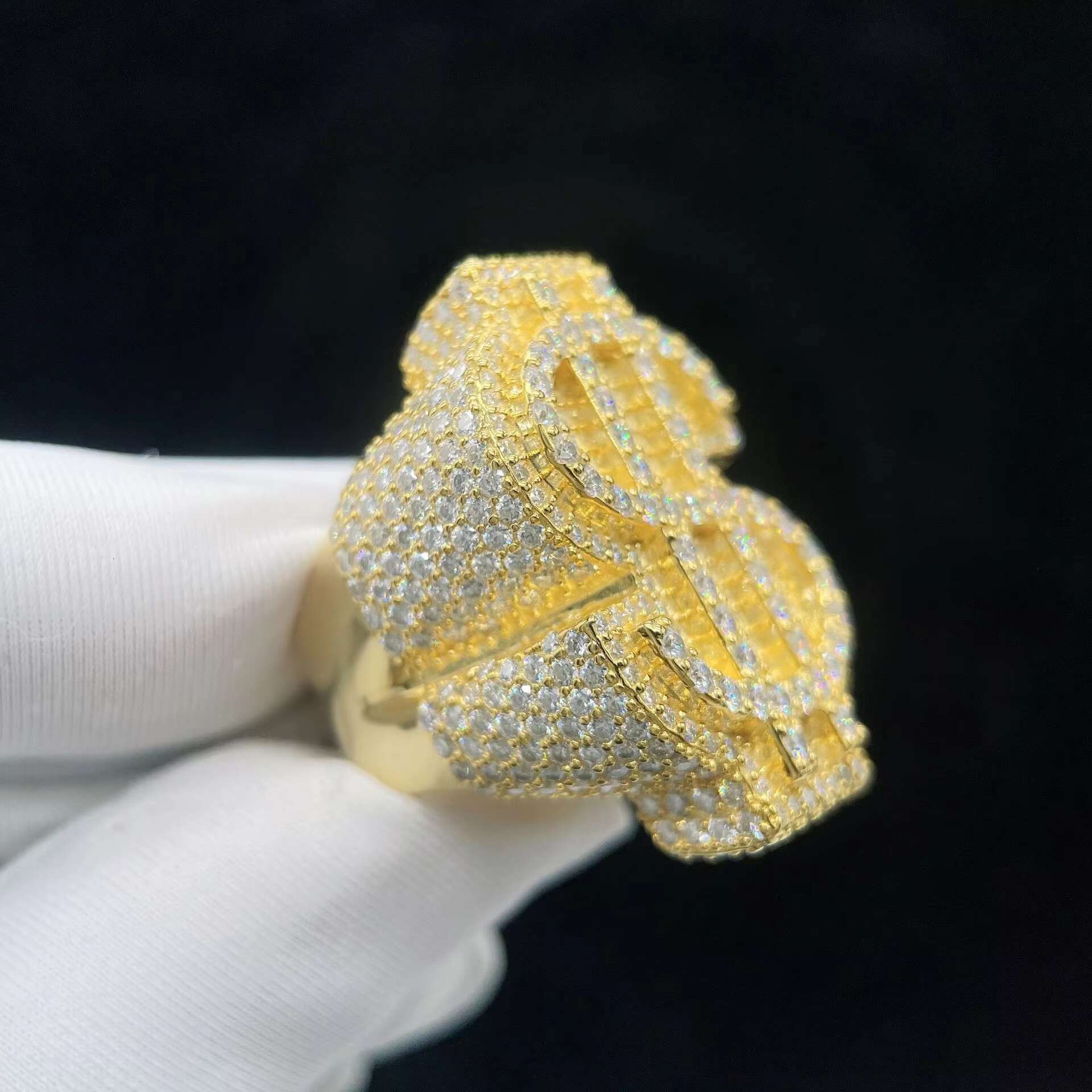 Hip Hop Iced Out Exaggerated Money Symbol Moissanite Ring S925 Sterling Sliver Moissanite Ring for Men Personality Jewelry