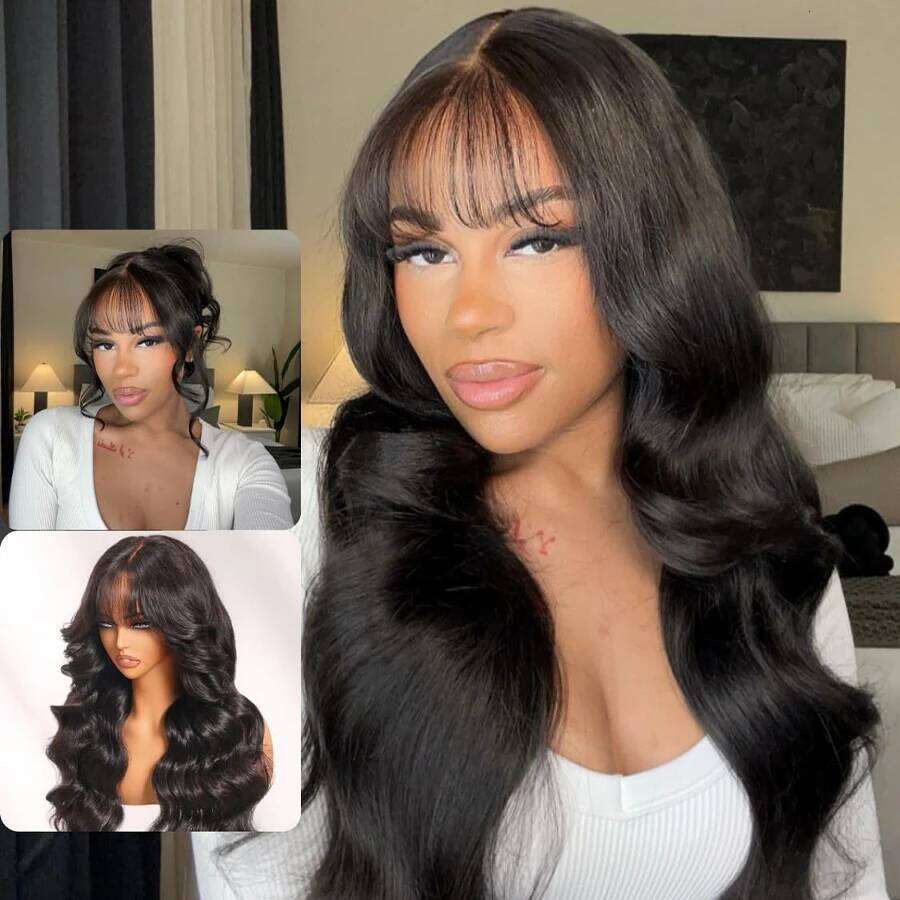 Brazilian Body Wave Long 100% Human Hair Wigs Natural Black Fringe Wig With Bangs For Women cheap wigs on Sale