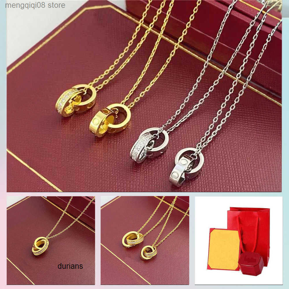 Neckles womens neckle love jewelry gold pendant dual ring stainless steel jewlery fashion oval interlocking rings Clavicular chain neckles couple gifts L250609