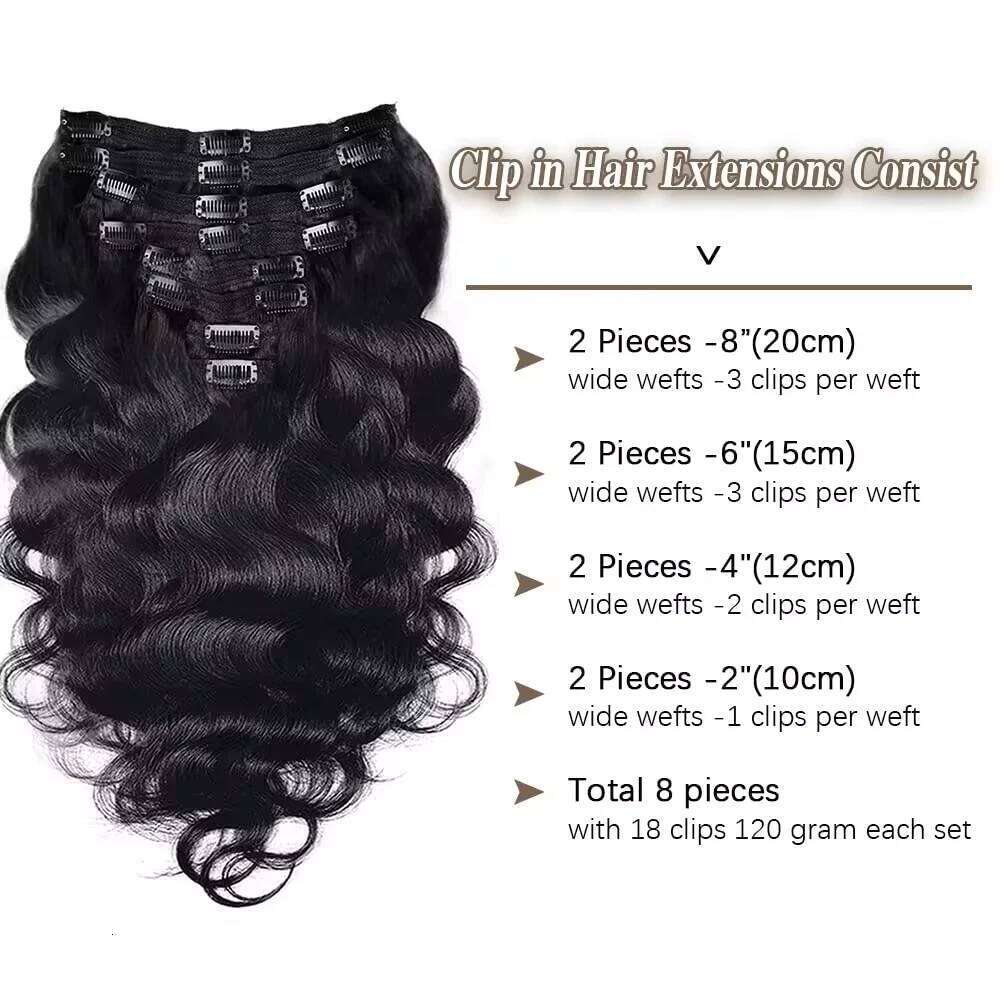 Extensions Human Brazilian Body Wave In 8 Pcs/Set Natural Black Color Clip Ins Remy Hair 10-26 Inch 240G