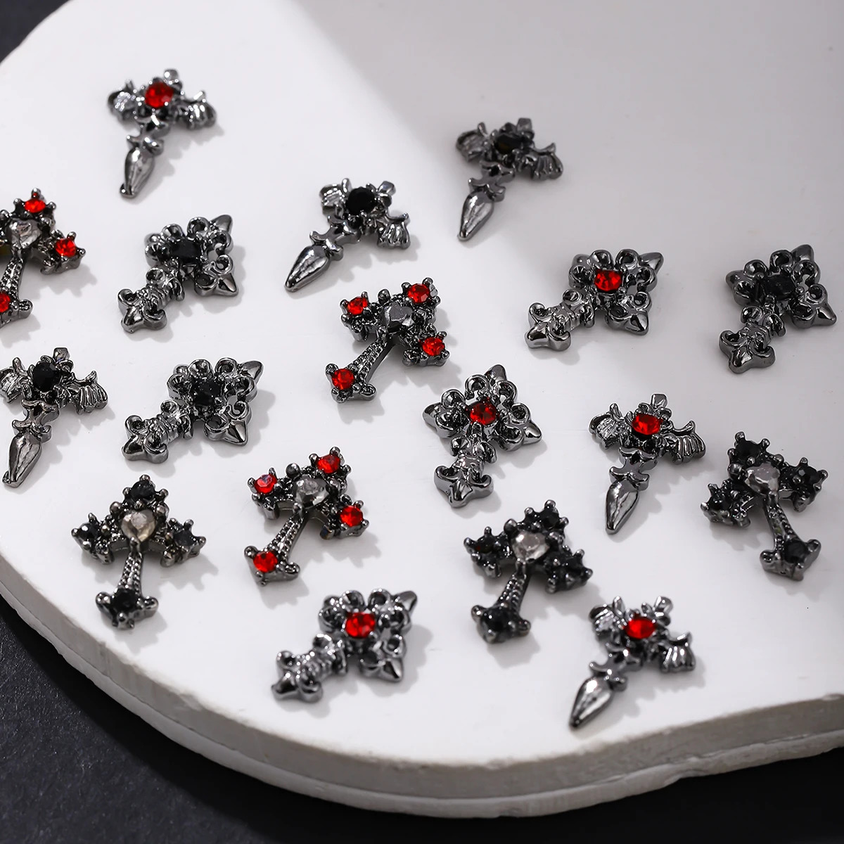 10pcspack Punk style threedimensional cross personalized nail art alloy decoration Halloween dark DIY 250605