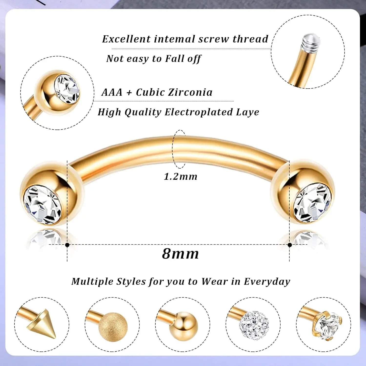 Bobisty Eyebrow Tragus Studs Stainless Steel Curved Barbell Dangle CZ Belly Lip Cartilage Daith Surface Piercing Jewelry 250606