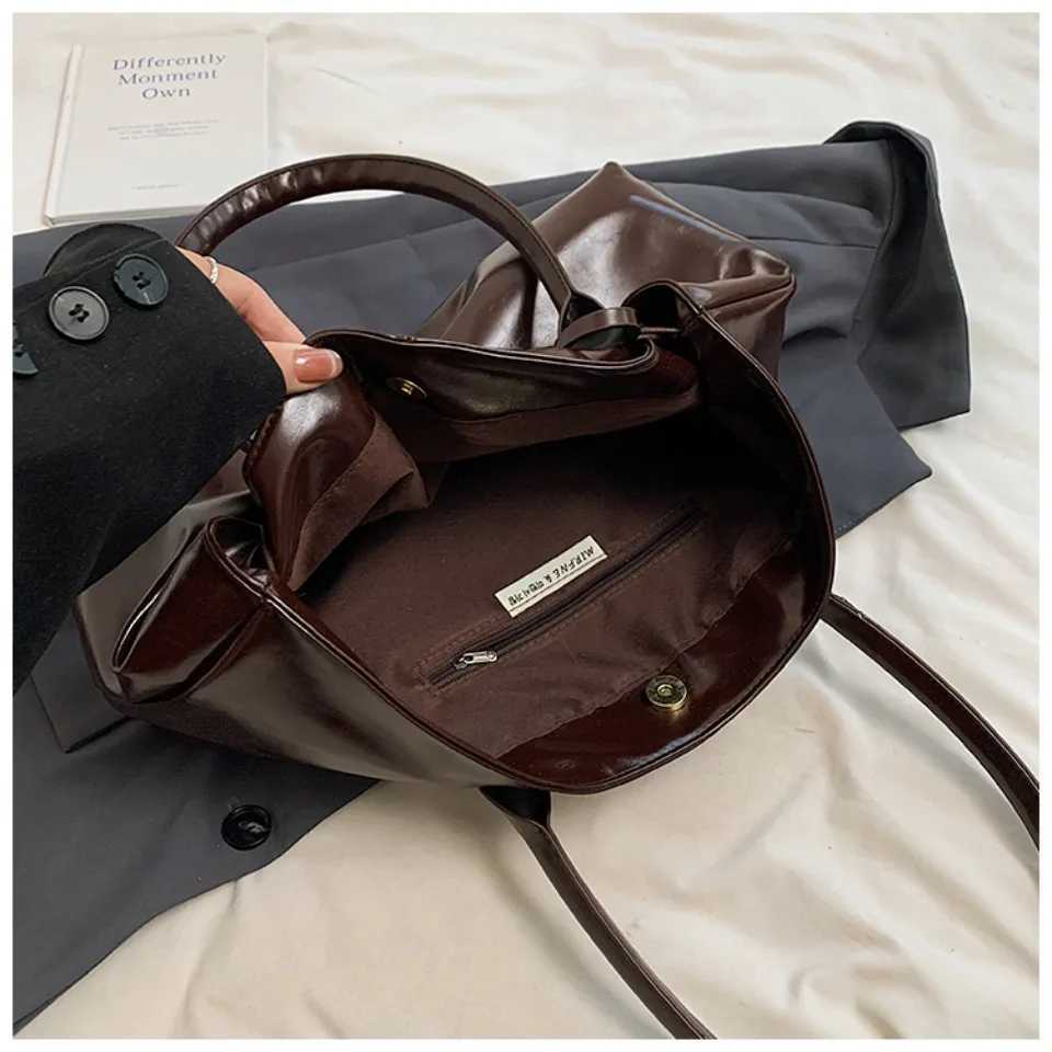 Oil PU Leather Hobo Handbag Slouchy Shoulder Bag Top-Handle Bag Large Work Bags for Women Girls Tote Work Shopping Travel Y250718