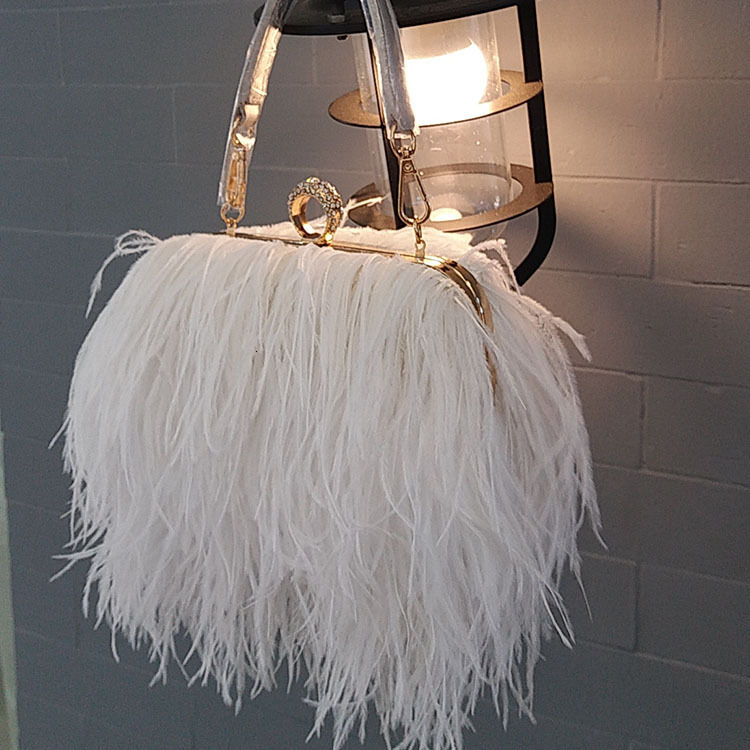 Thai fashion brand womens bag ostrich hair bag evening bag fashion one shoulder chain womens bag241023