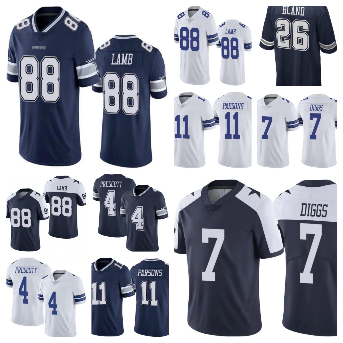 Men's Football Jersey 4 Dak Prescott 7 Trevon Diggs 11 Micah Parsons 88 CeeDee Lamb 26 DaRon Bland 3 George Pickens Limited Jersey