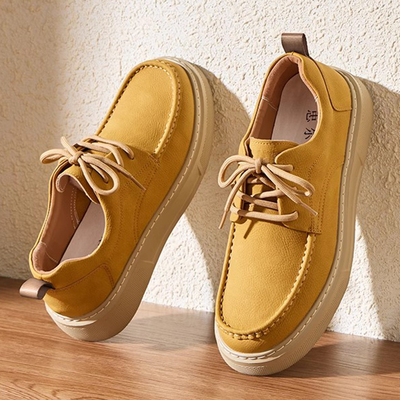 Mens Casual Leather Shoes - Spring/Autumn Style with Comfortable Sole & Retro Design