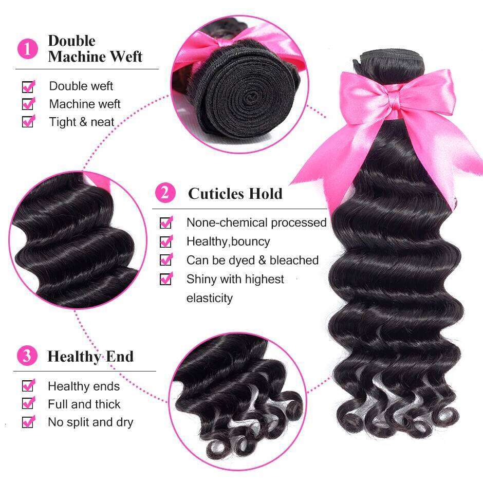 ISEE HAIR Brazilian deep Weave 100% Remy Human Extension Natural Color 3 Loose Wave Hair Bundles