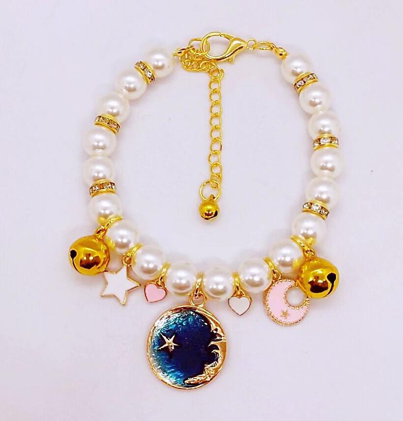 Dog Pearl Collars Princess Small Bell Necklace Pet Fashion Charm Necklace Dog Cute Collar Puppy Accessories Cat Jewelry Neck Strap for Dog Cat M B132