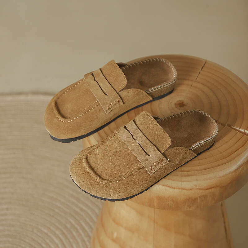 2025 Spring/Summer New Korean Buckle Strap Toe Shoes Women, Half Mules, Open-Back Slip-On Sandals for Outdoor Wear