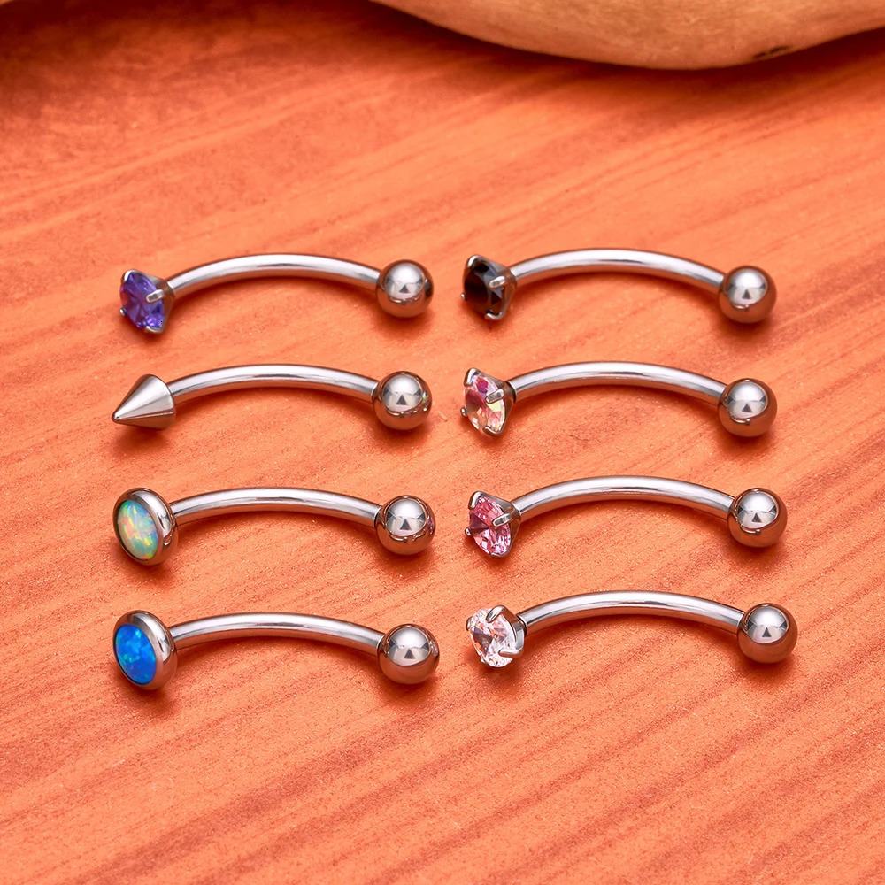 G23 ASTM 36 Piercing Eyebrow 16G CZCartilage Helix Daith Rook Earring Curved Barbell Labret Lip Body Jewelry 250606