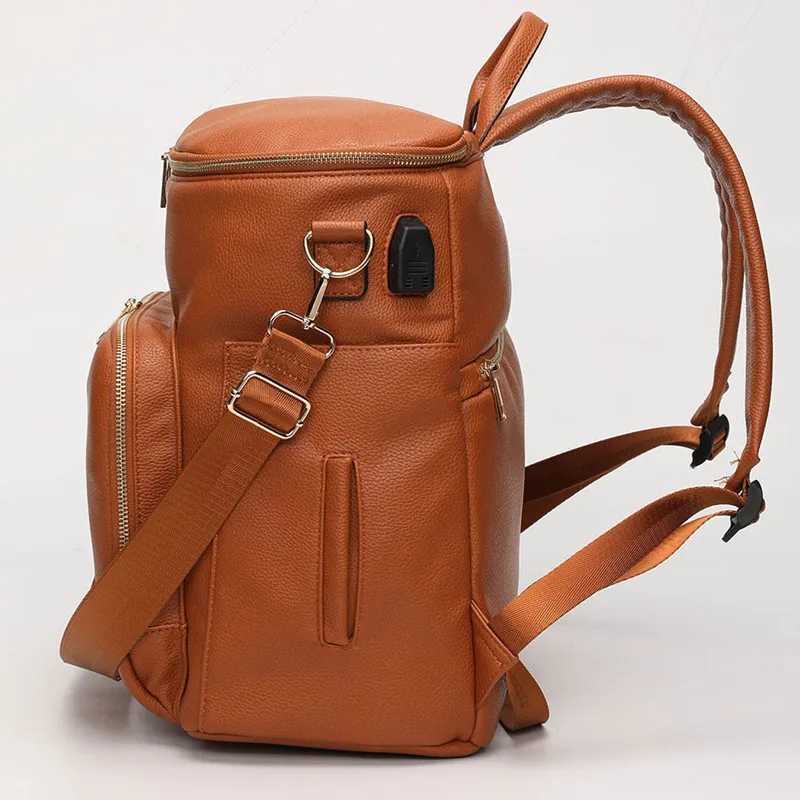 PU Leather Diaper Bag Backpack Large Capacity Travel Carry Bag Maternity Bag Stroller Organizer Nappy Changing Bags Diaper pad y2506098MQ0