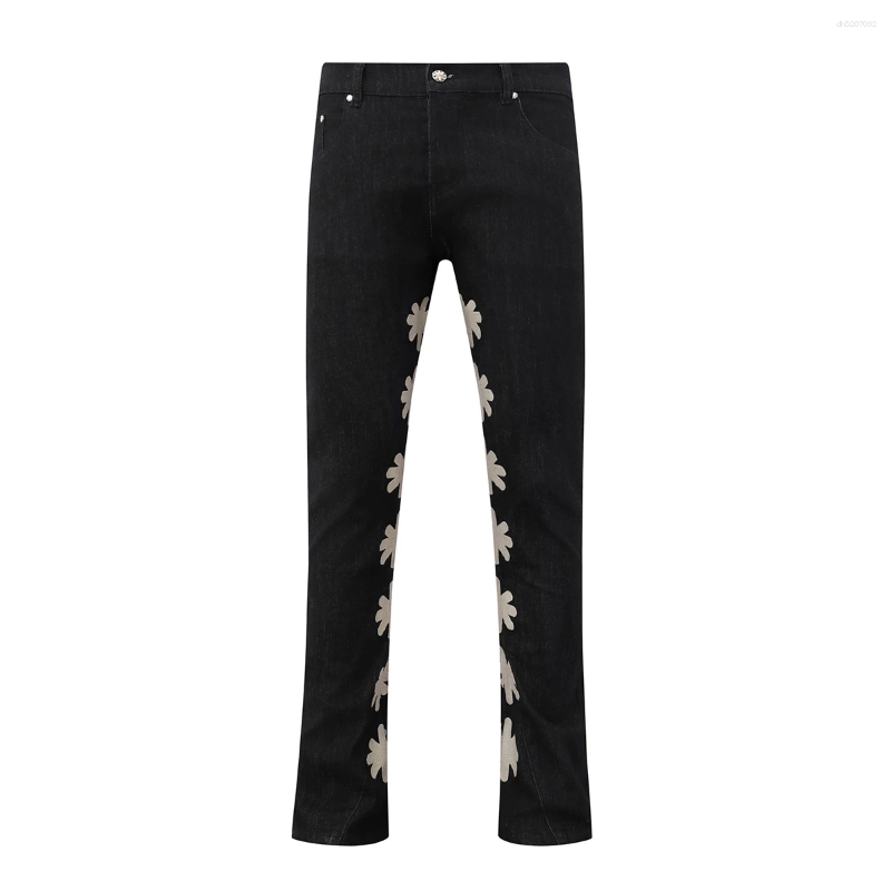 Men's Jeans Streetwear Inner Side Floral Embroidery Black Blue LOSTSHDWS Jeans for Men Straight Loose Pockets Denim Pants Oversized Ropa Hombre