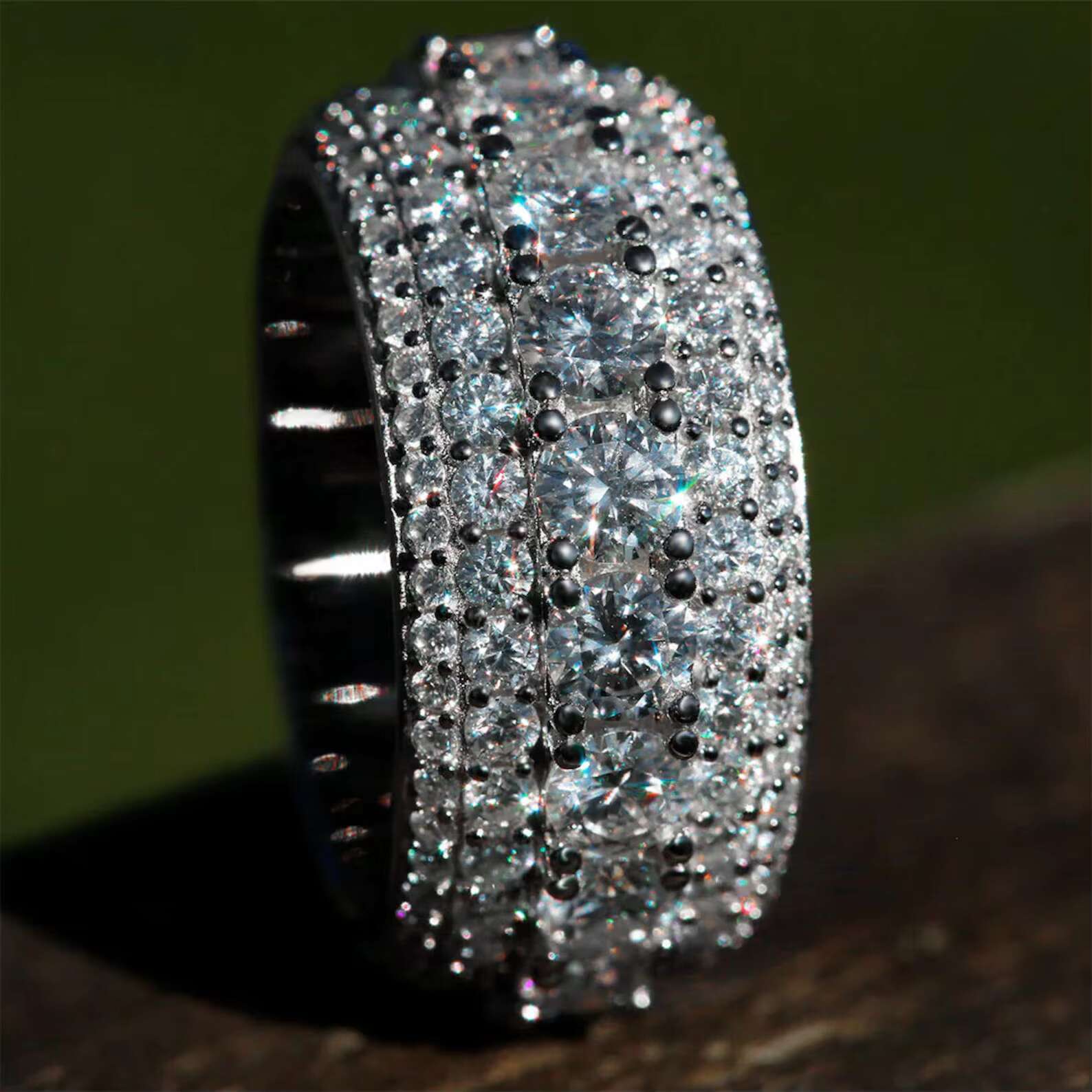 Custom Hip Hop Iced Out Moissanite 925 Silver Ring Dazzling Sparkly Diamond Eternity Band Ring for Men Engagement Wedding Gift