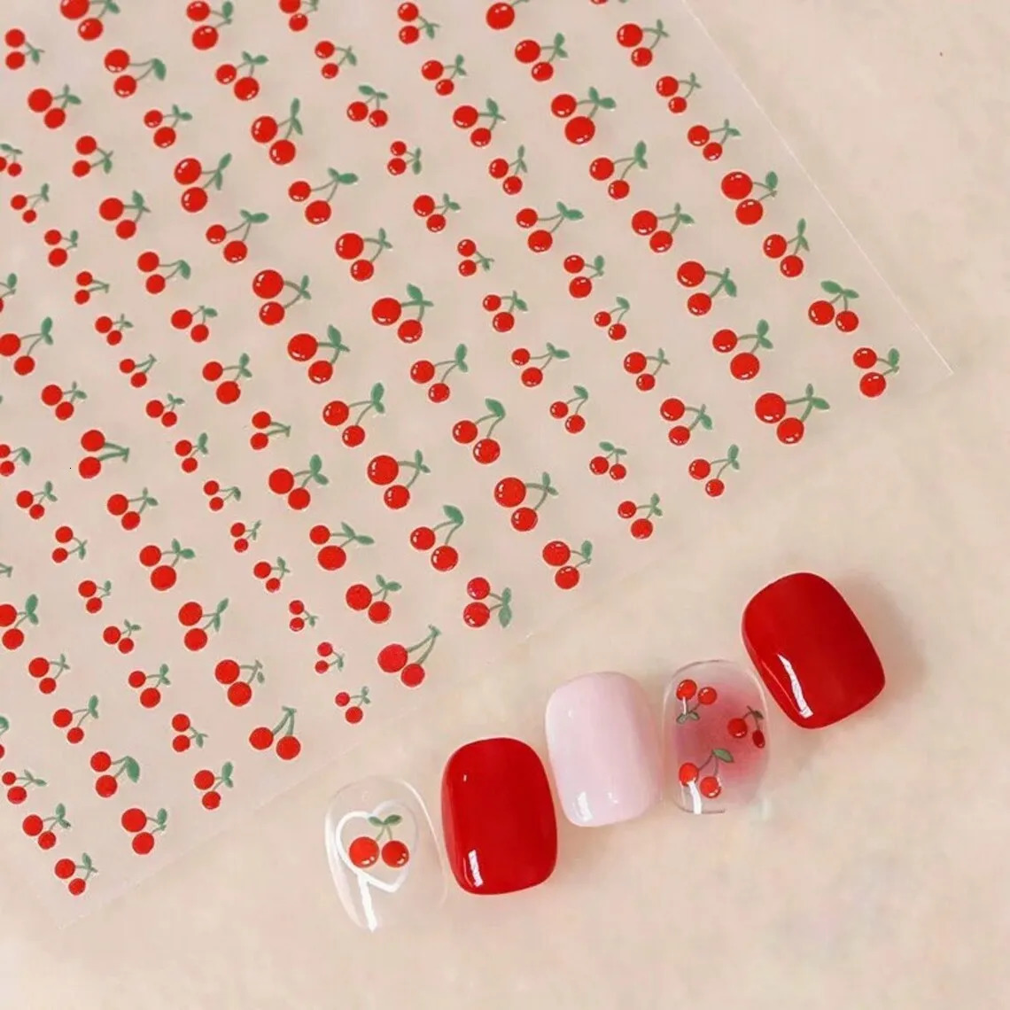 1sheet 3D Sweet Cherry Fruit Nail Art Stickers Summer PeachLemonStarMoon Decals 810cm Adhesive Red Decor 250605
