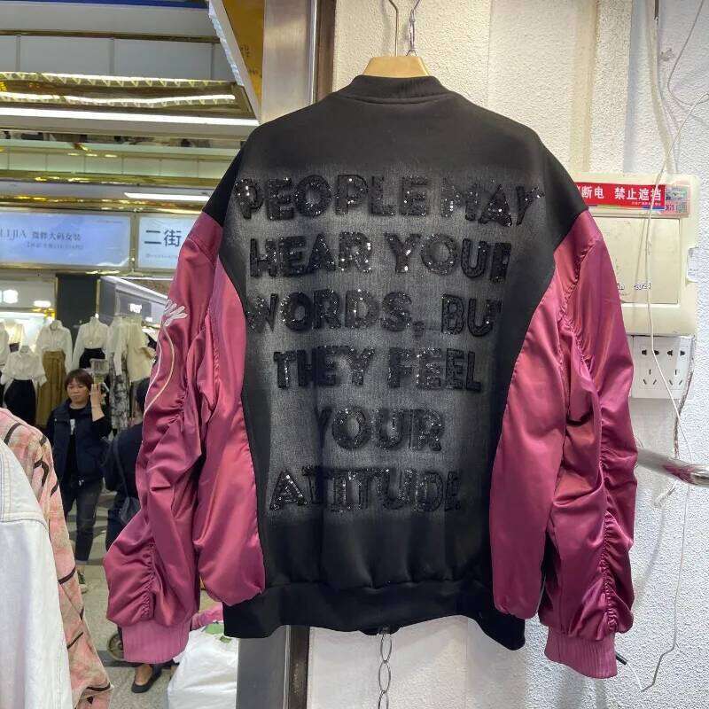 Fashion Kawaii Long Sleeves Jaquetas Women's Spring New Heavy Industry Embroidered Baseball Jersey Oversized Short O-neck Jacket