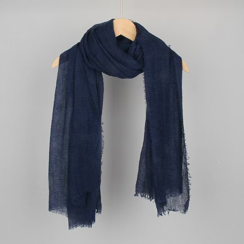 T925 solid color cotton and linen scarf for women sun protection