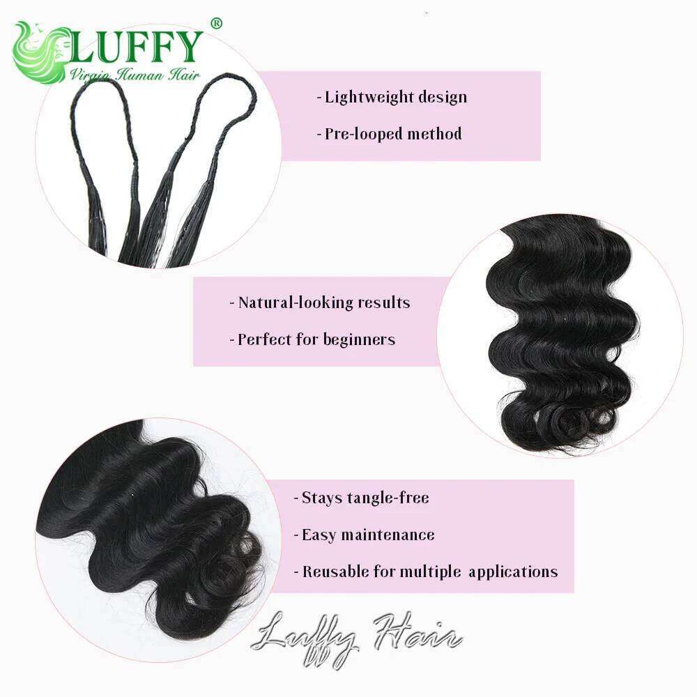 Body Wave Crochet Braids Extensions Reusable Human Bundles Invisble Micro Loop Knotless Feather Hair