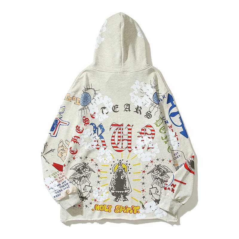 Harajuku Retro Kapok Graffiti Casual Hooded Hoodies for Men and Women Streetwear Oversized Terry Sweatshirts Loose Hip Hop Hoody Z250609