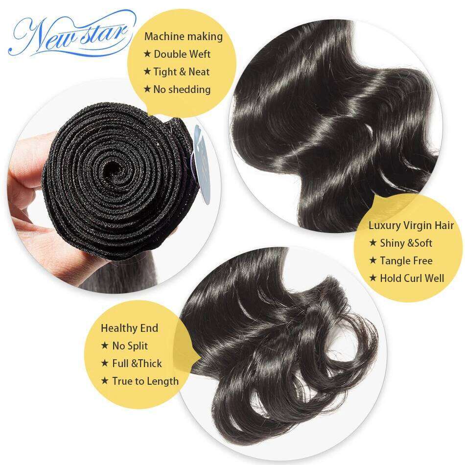 Brazilian Loose Body 3 Bundles New Star 100%Virgin Human Weaving One Donor Weave Intact Cuticle Wavy Hair Extension
