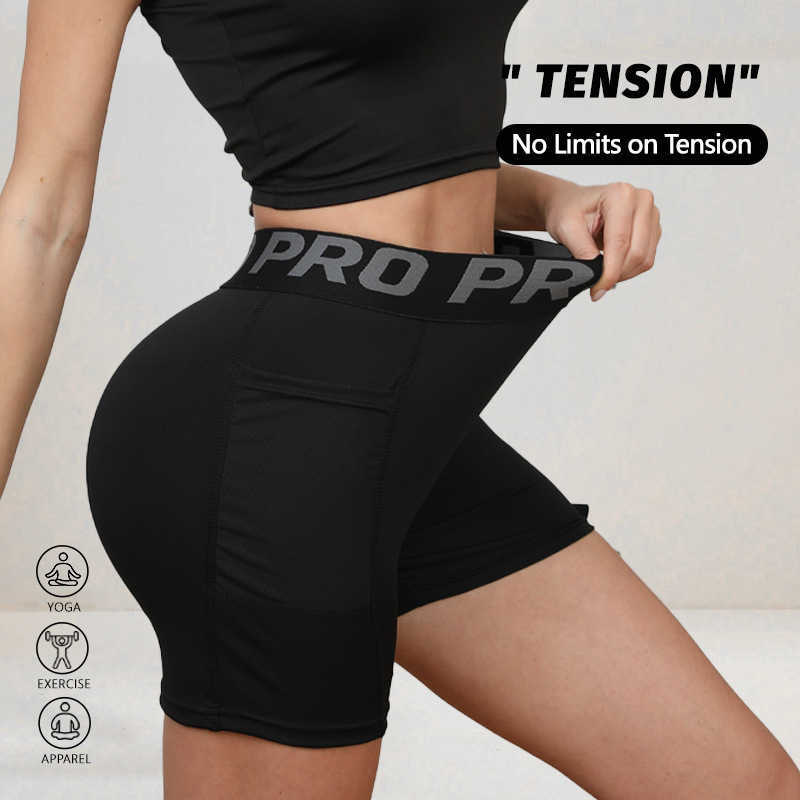 Womens Pro Fitness Shorts Running Training Peach Butt Sports Yoga Quick-dry Pocket Tight Pants