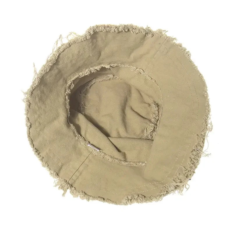 Summer Casual Wide Brim Cotton Bucket Hat Unisex Frayed Edge Bucket Hat Foldable Fisherman Hat Beach Vacation Travel 250606