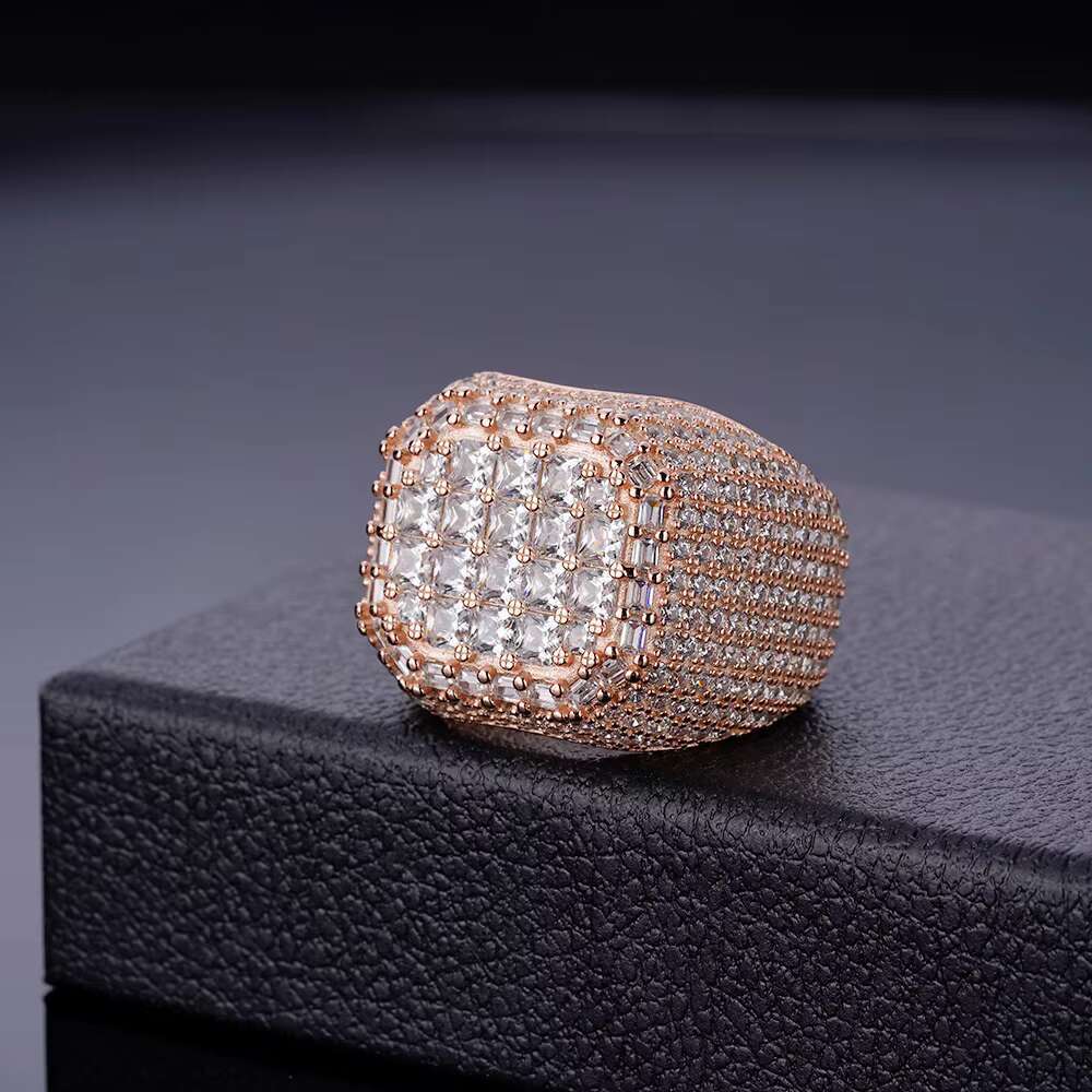 Igi Certificate Iced Out Rose Gold 925 Silver Vvs Moissanite Diamond Ring Silver Hip Hop Style for Men Moissanite Ring