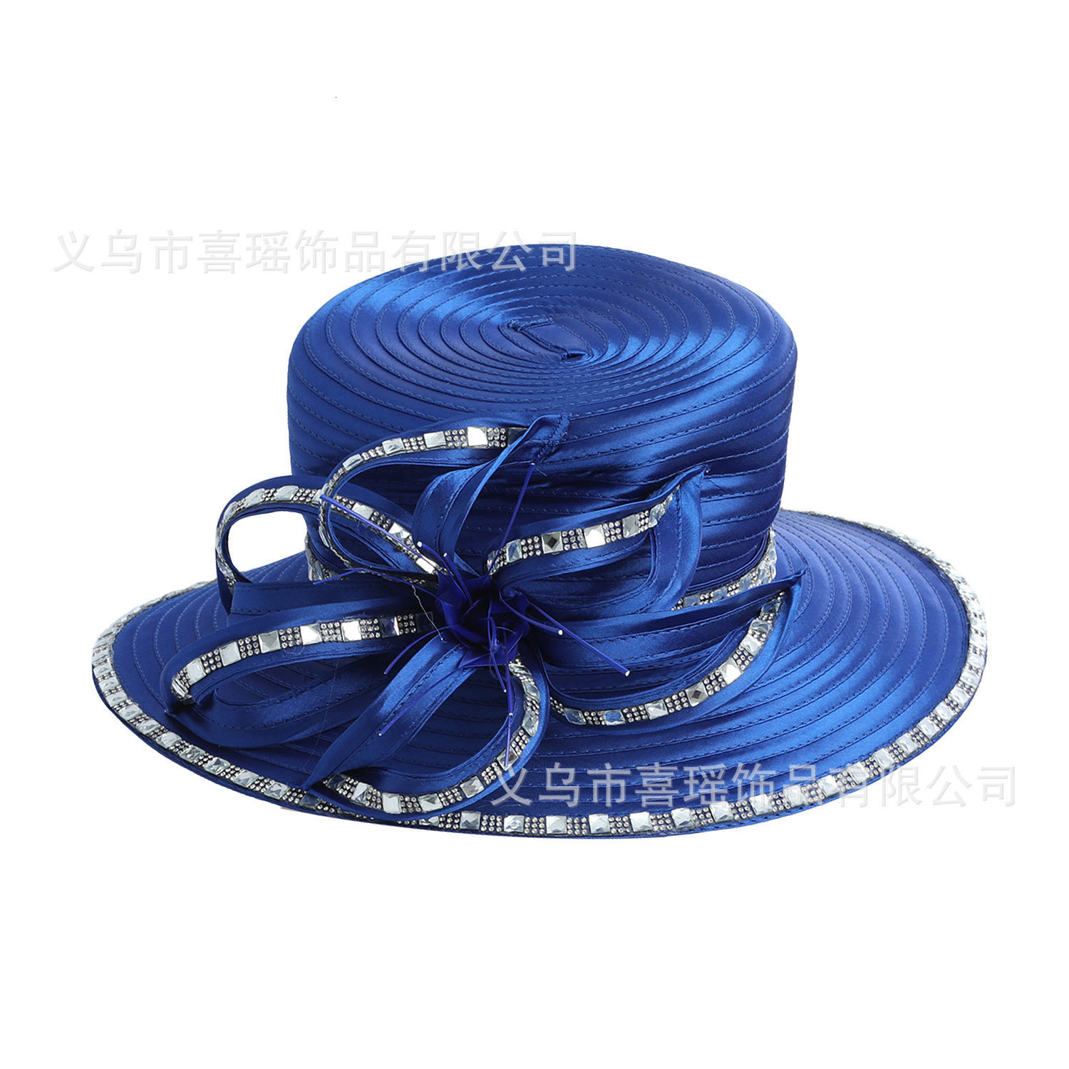 French Style Socialite Fabric Hat for Women Summer Sun Protection Hat with Rhinestones and Feathers Fabric Sun Hat 250410