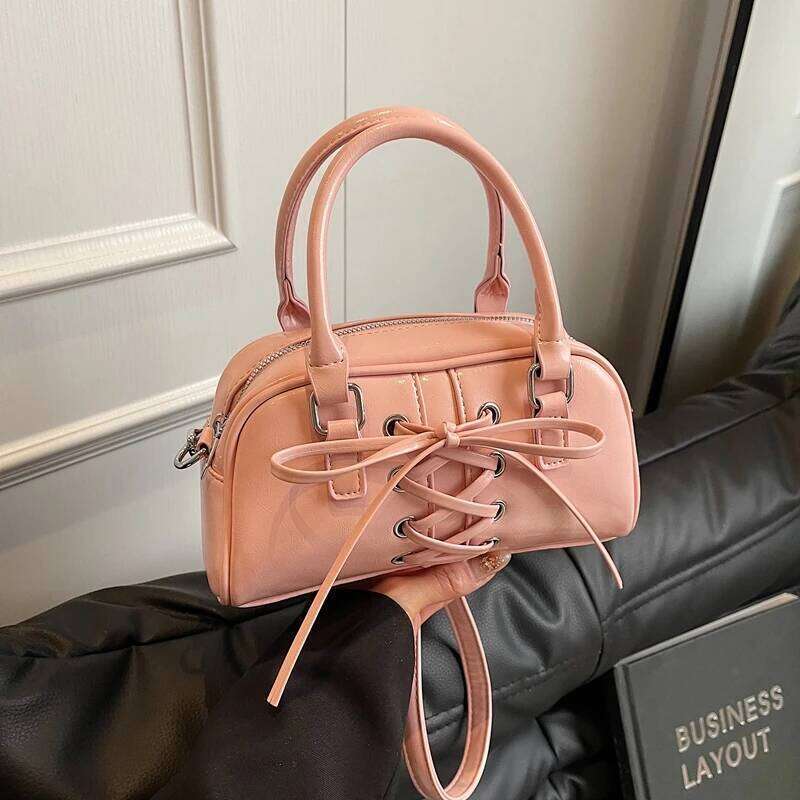 Ladies Popular Handbag Short Handle Female Cross Body Solid Color Boston PU Leather Bowling Women Shoulder Bag