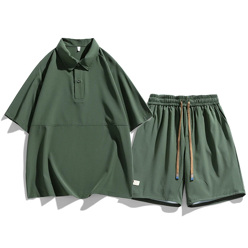 2 Piece Sets Men Summer Outfits Short Sleeve Polo Shirt and Shorts Streetwear Stylish Fashion Hanging Out Vacation Clothes 250530