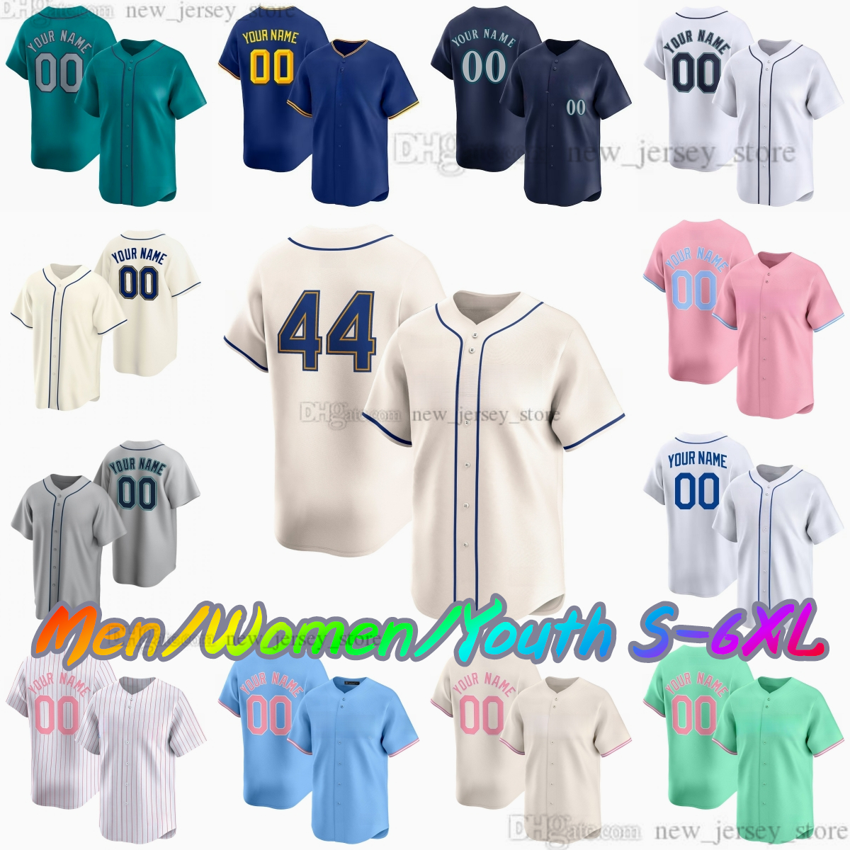 Custom S-6XL 44 Julio Rodriguez Baseball Jersey Stitched 29 Cal Raleigh 20 Luke Raley 56 Randy Arozarena 24 Ken Griffey 51 Ichiro Suzuki 68 George Kirby Jerseys