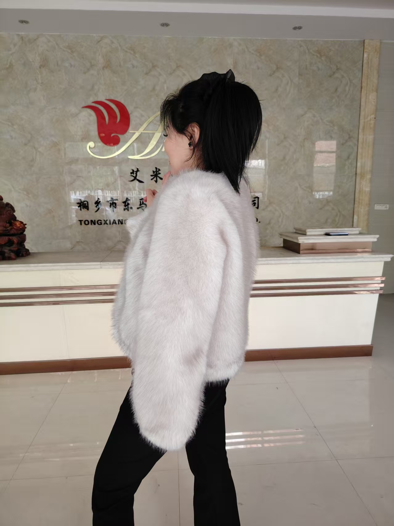Stylish Short Length Ladies' Imitation Fur Outerwear Jacket Featuring a Chic V-shaped Neckline and Design with solid colors