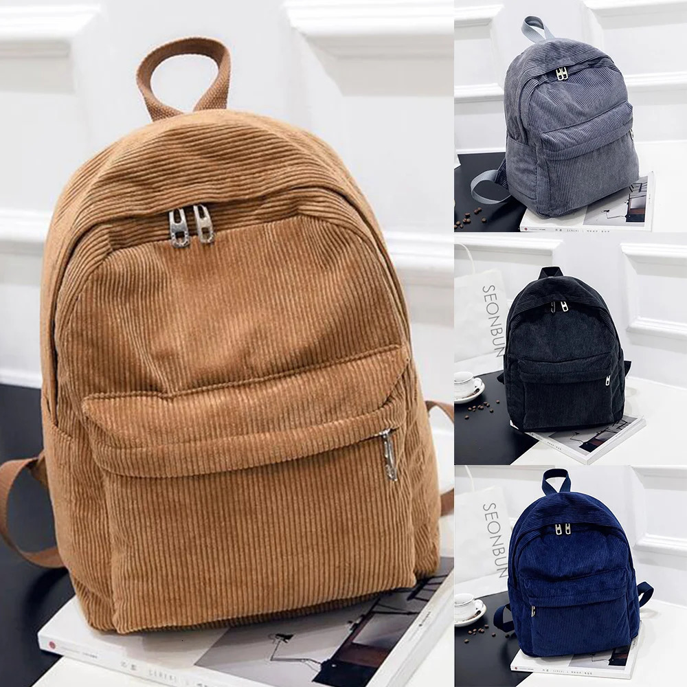 Trend Backpack Fashion Women Corduroy College Solid Color School Travel Shoulder Bags For Teenagers 250604z