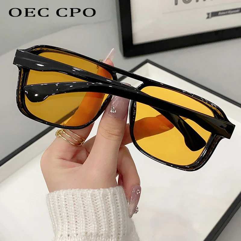 OEC CPO Square Double Bridges Sunglasses Women Retro Shades UV400 Trending Orange Yellow Sun Glasses Female Fashion Men Eyewear V250626