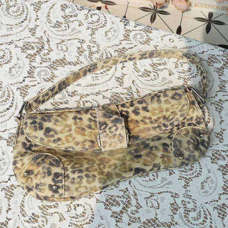 Leopard /Cow Pattern Canvas Shoulder Bag,Animal Print Women Underarm Tote Bag,French Asymmetric Clutch Bag,Lady Vintage Handbag