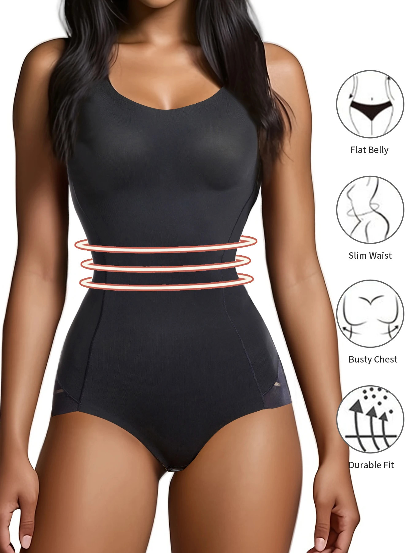 Womens Seamless Body Shaping Jumpsuit Bottom with Adjustable Buttons Belly Controlling Striped Mesh Patchwork Underwear Control 250609