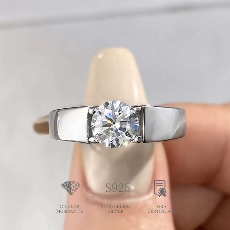 Luxury Hip Hop 1 2CT Round Shape Diamond Moissanite Men Women Wedding Rings Pure 925 Sterling Silver Engagement Jewelry