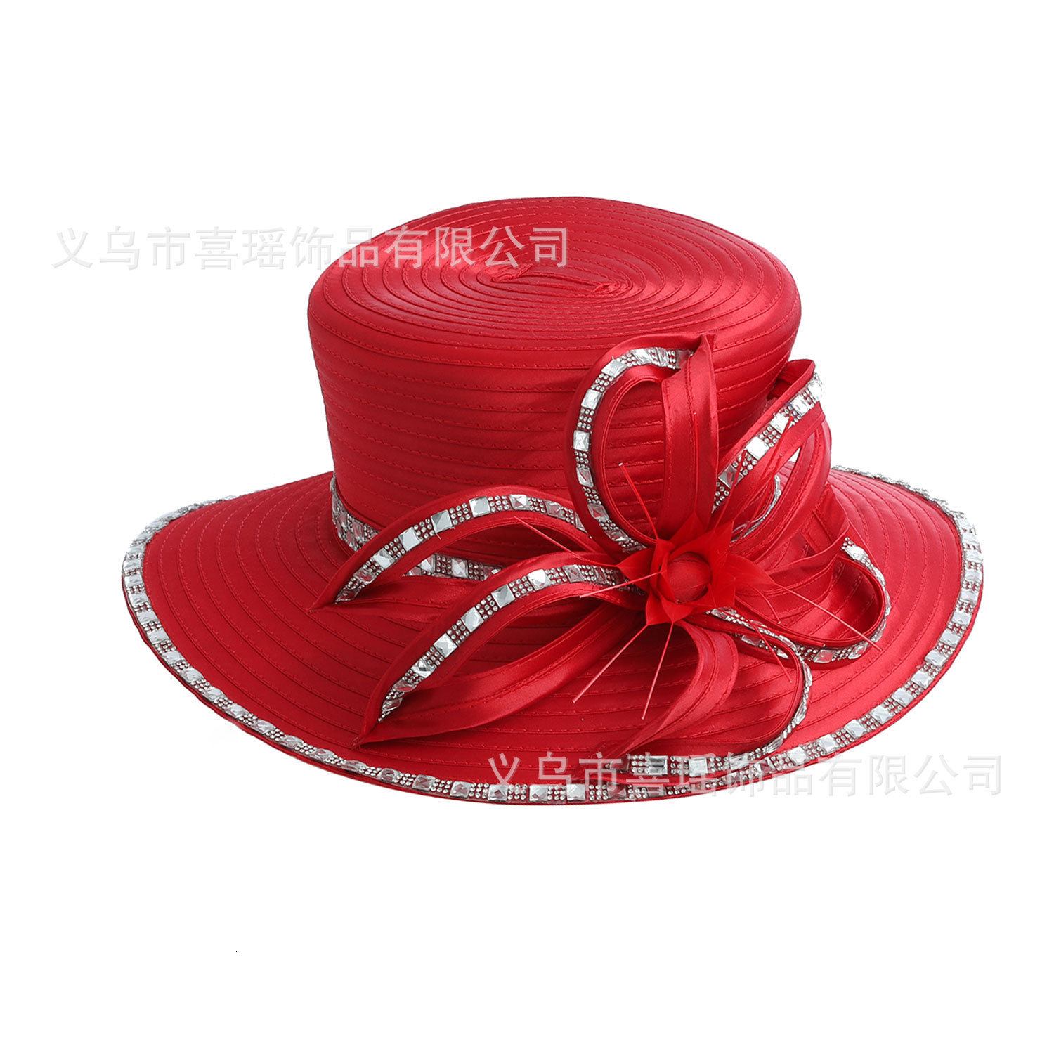 French Style Socialite Fabric Hat for Women Summer Sun Protection Hat with Rhinestones and Feathers Fabric Sun Hat 250410