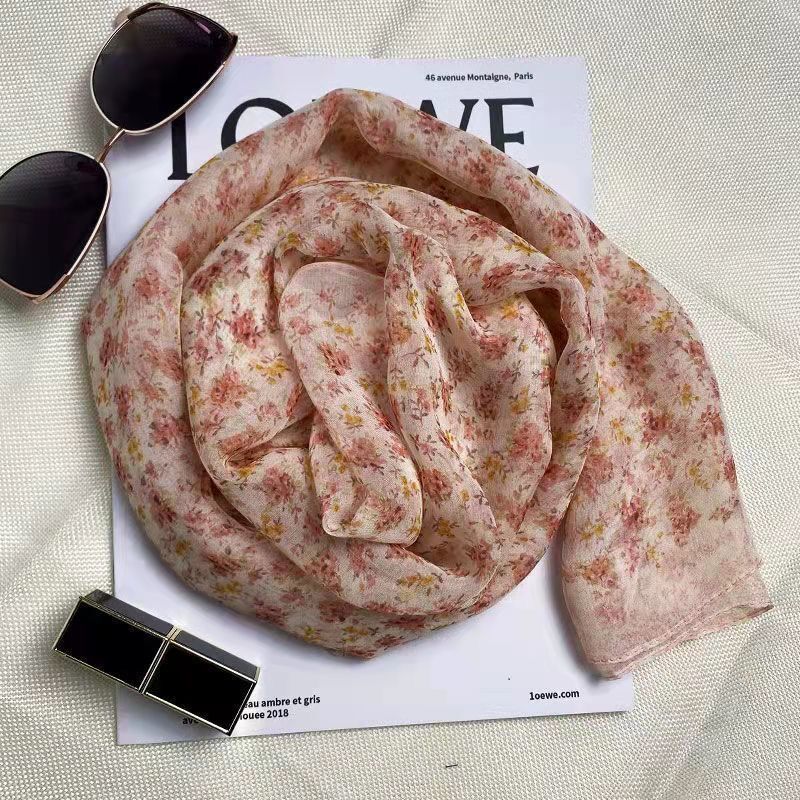 K965 Summer thin silk scarf ladies high-end Georgette scarf long versatile fashion shawl scarf beach towel