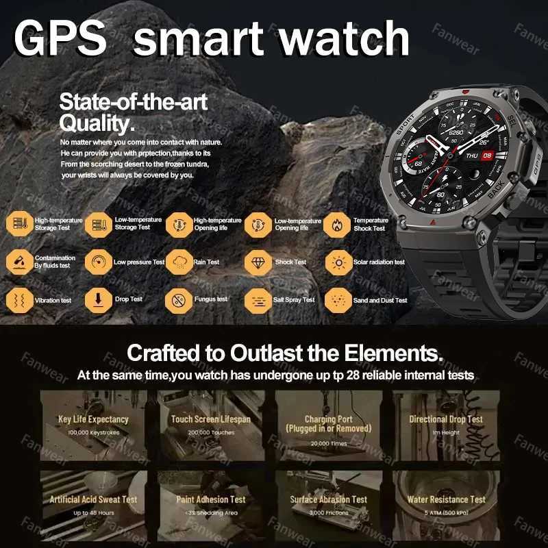 Fanwear T-Rex 3 48mm GPS smart watch wireless connections call 5ATM waterproof outdoor sports riding mountaineering watch For Huami T-Rex 3 X250609