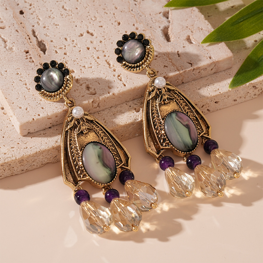 Vintage Antiqued Teardrop Earrings with Artificial Crystals Sterling Silver Needles French Court Inspired Elegant Statement Earrings for Women